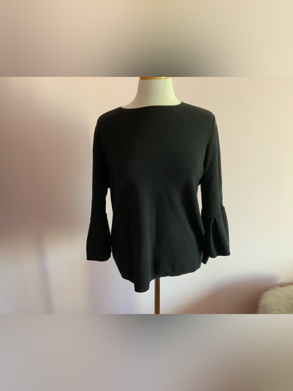 Ann Taylor Factory Black Knit Top with Subtle Crew Neck